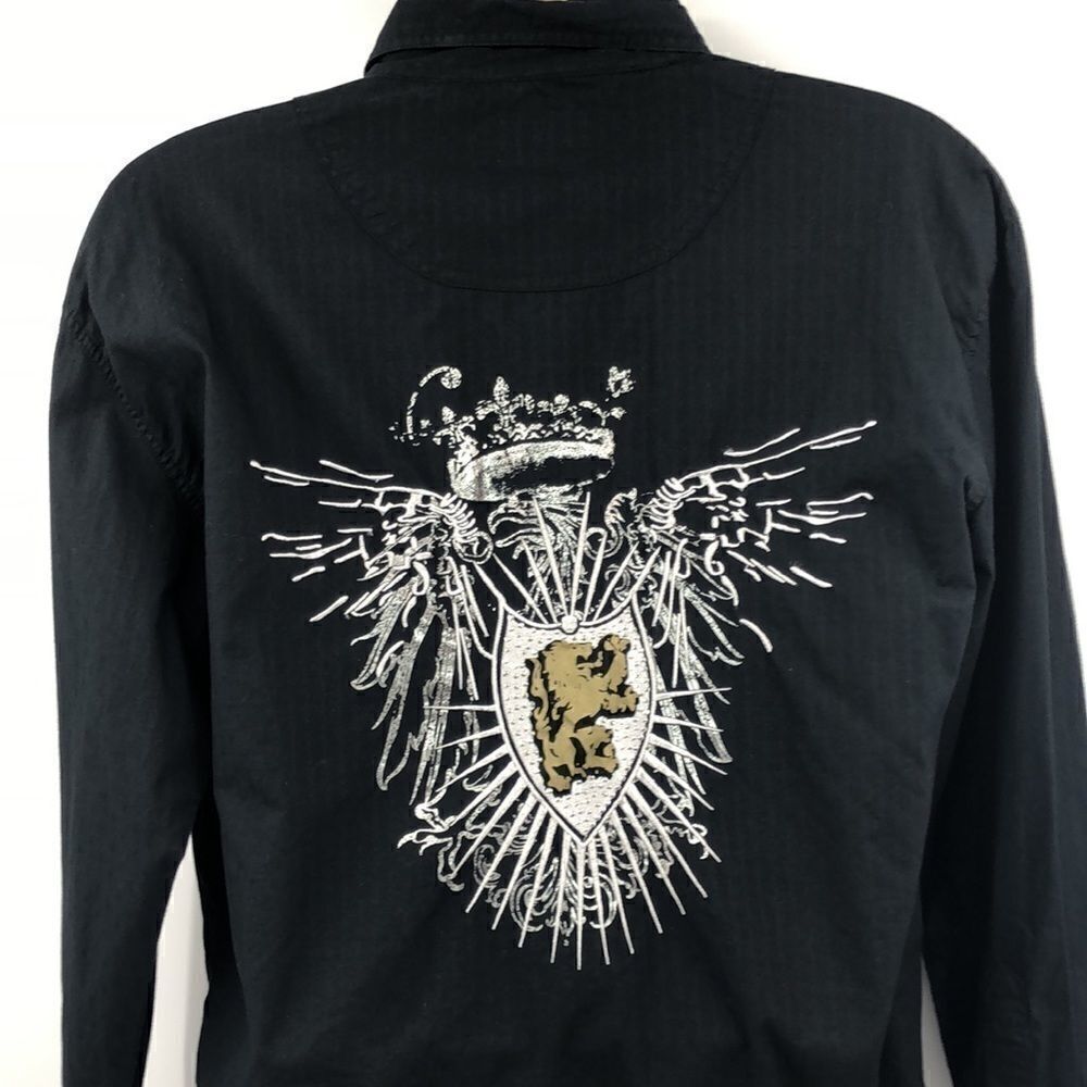 Franky & Max men’s black embroidered detail shirt